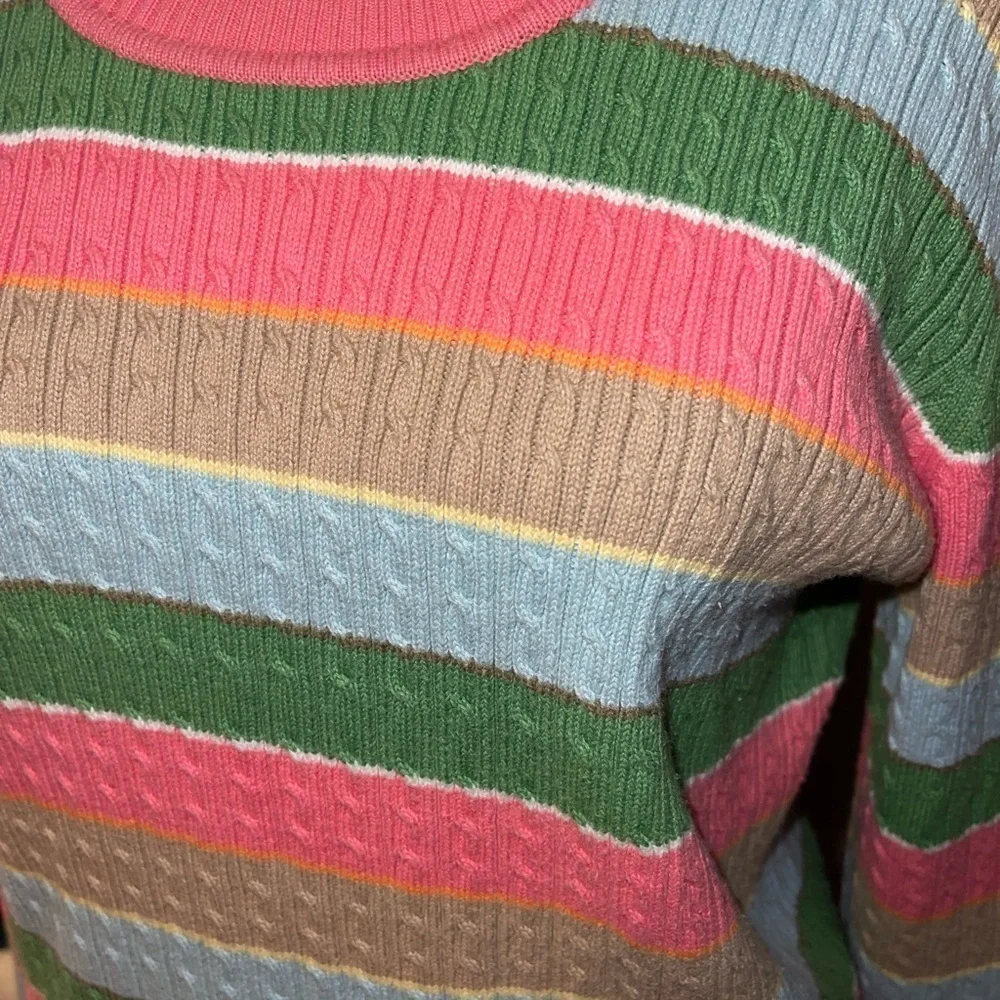 Liz Claiborne vintage pink green blue multicolored striped knit sweater Petite M